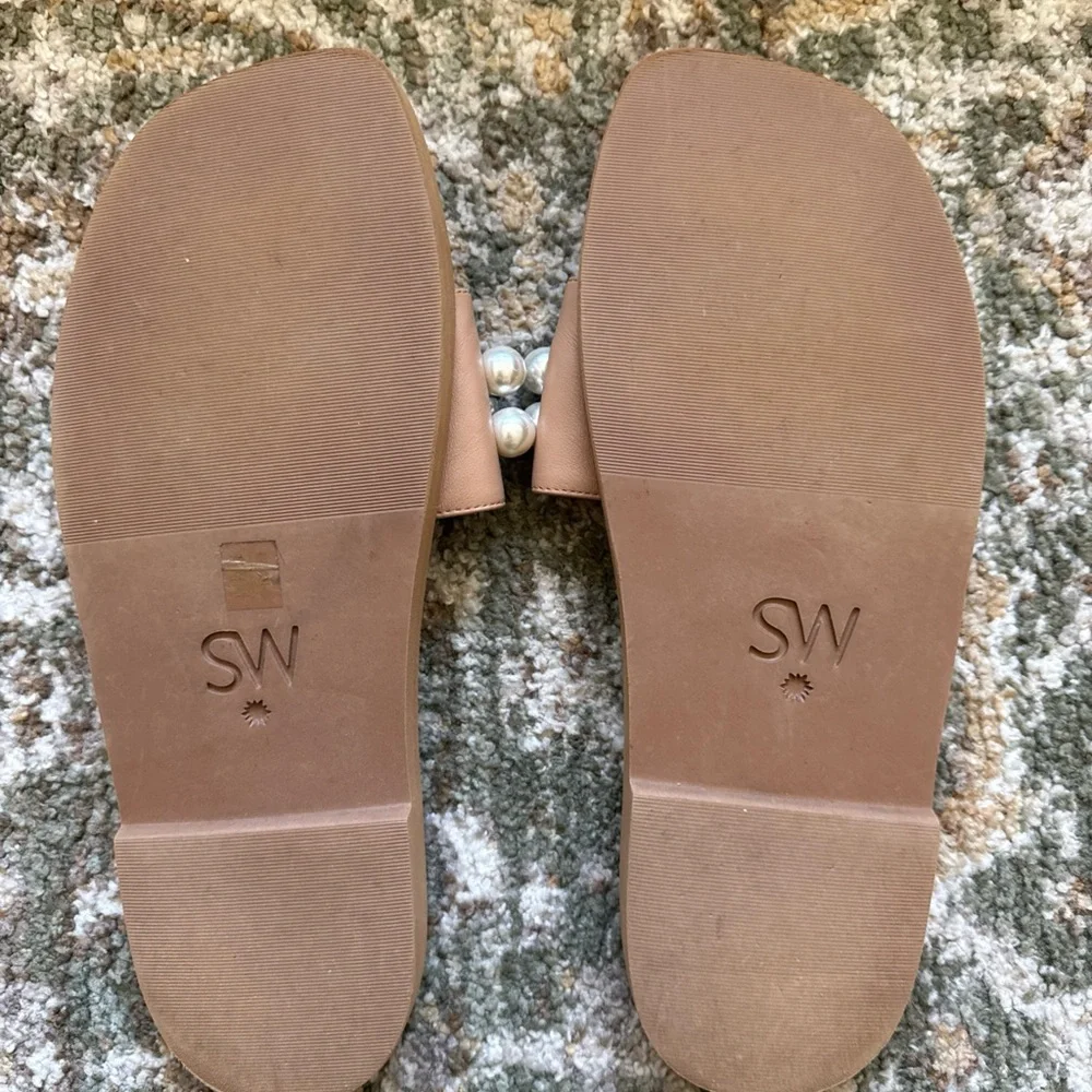 Stuart Weitzman Goldie Pearl Embellished Women's Leather Slides